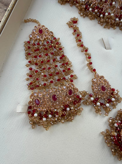 Red & champagne Bridal Jewellery Set.