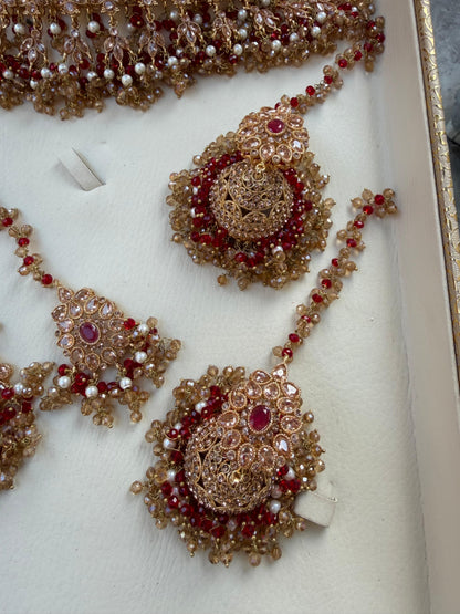 Red & champagne Bridal Jewellery Set.